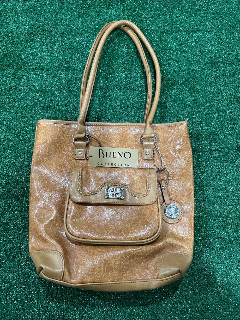 Bueno Tan Tote with Front Flap Pocket and Charm